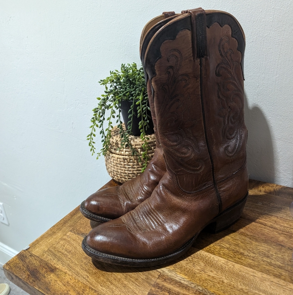 Lucchese 1883 Crayton‎ Boots Mens 8.5 Brown Mad Dog Goat Leather Cowboy N1547 R4